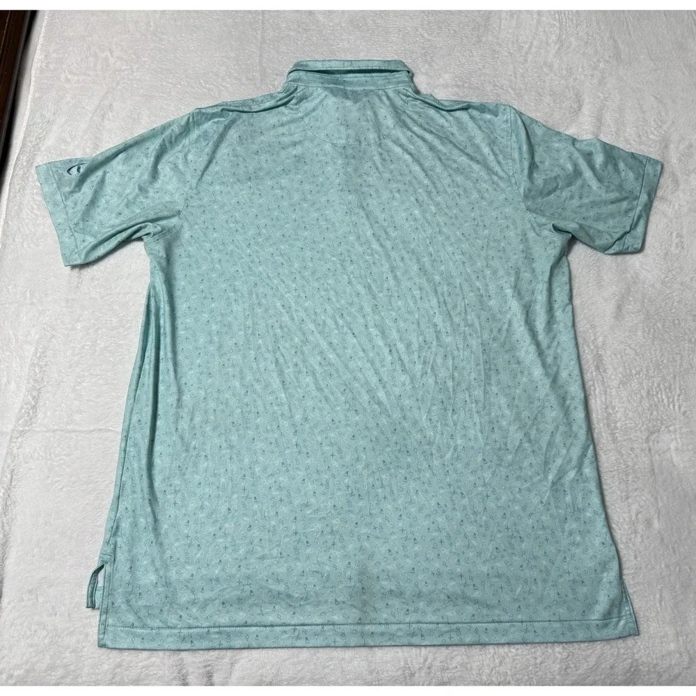 Peter Millar Summer Comfort Mens XL Polo Shirt Turquoise Geometric‎ Print Logo